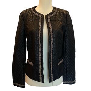 Forever 21 Faux Leather Quilted Beaded Detail Open Front Jacket Women's S